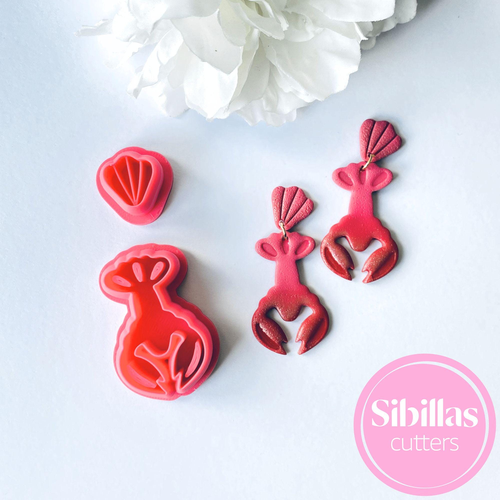Crawfish Polymer Clay Cutter: mardi gras clay stamp with sharp tapered edges