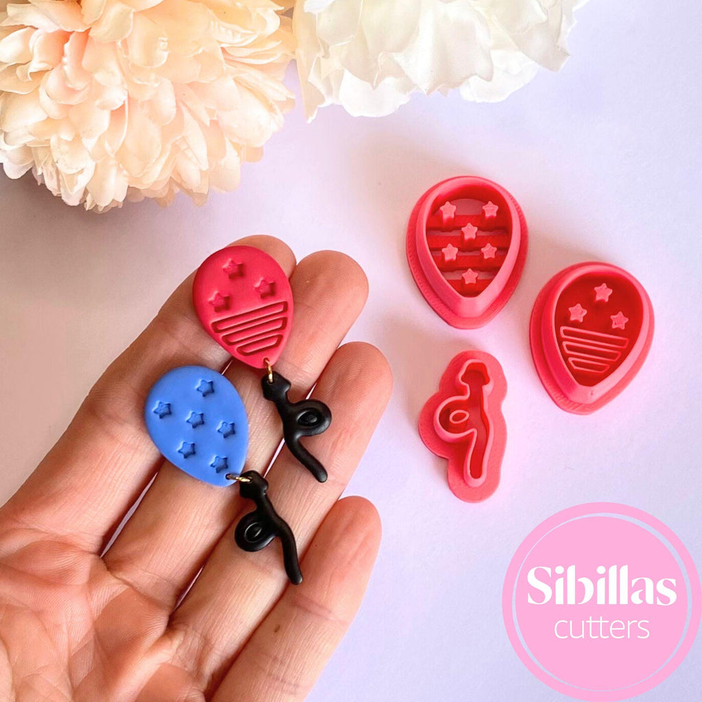 Festive clay cutters Cutter USA Balloon: Patriotic 4th of July polymer clay earring supply