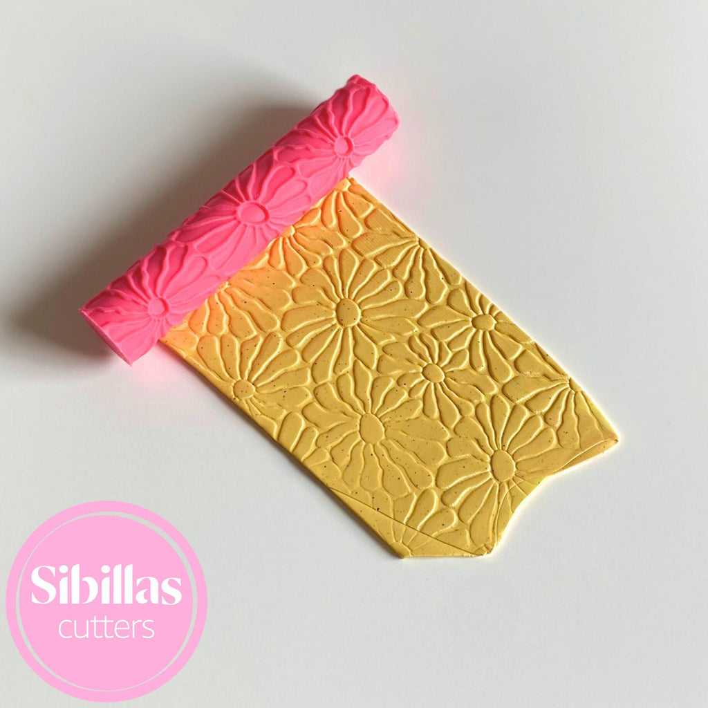 Floral Clay Texture Roller: Groovy Boho Embossed Stamp