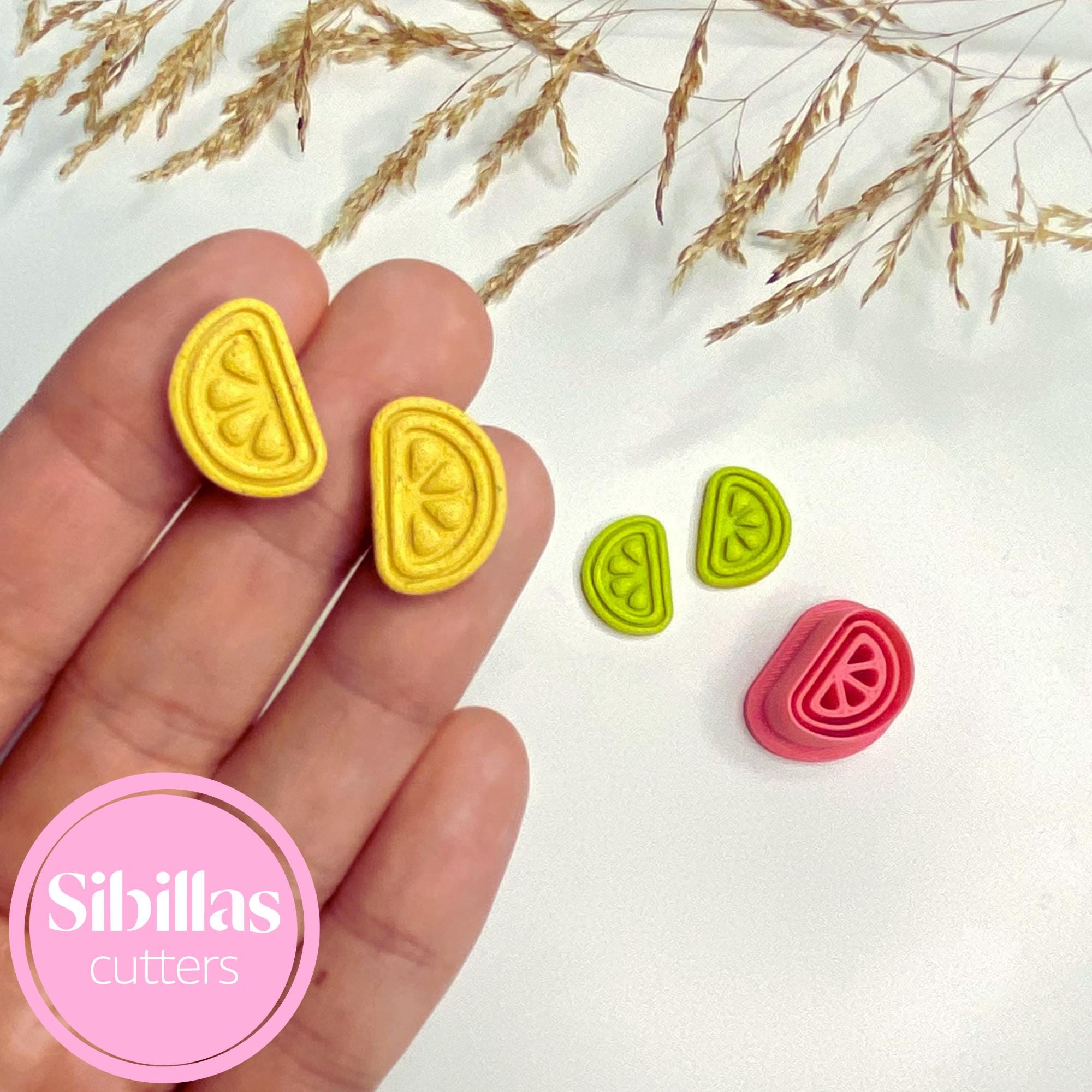 Fruit stud clay cutters: vintage lemon stamp polymer clay