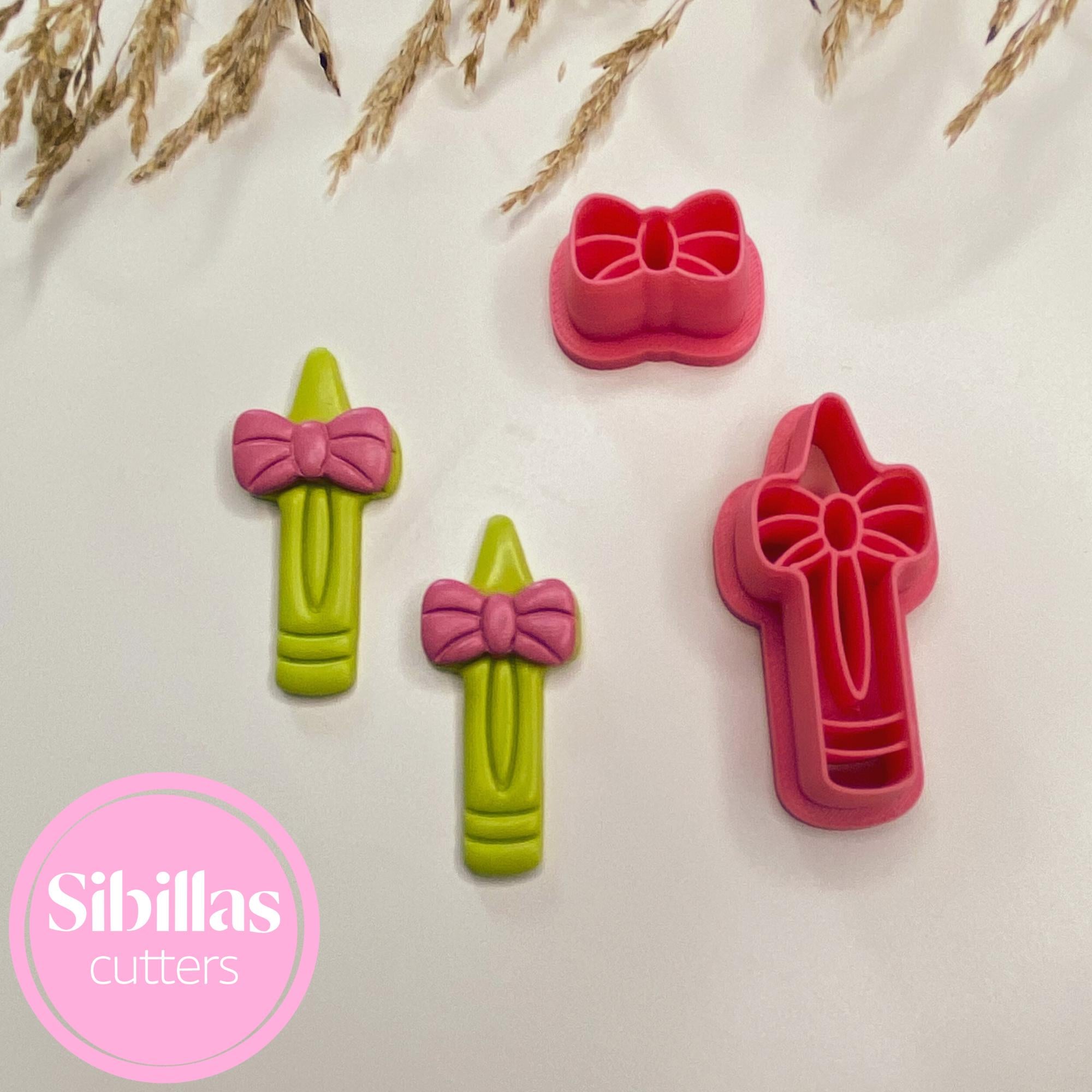 Crayon polymer clay cutter, Embossed Fall dangle earrings cutter, Cute school Jewelry gift, Fun Teacher clay tool, Pencil with bow Creations