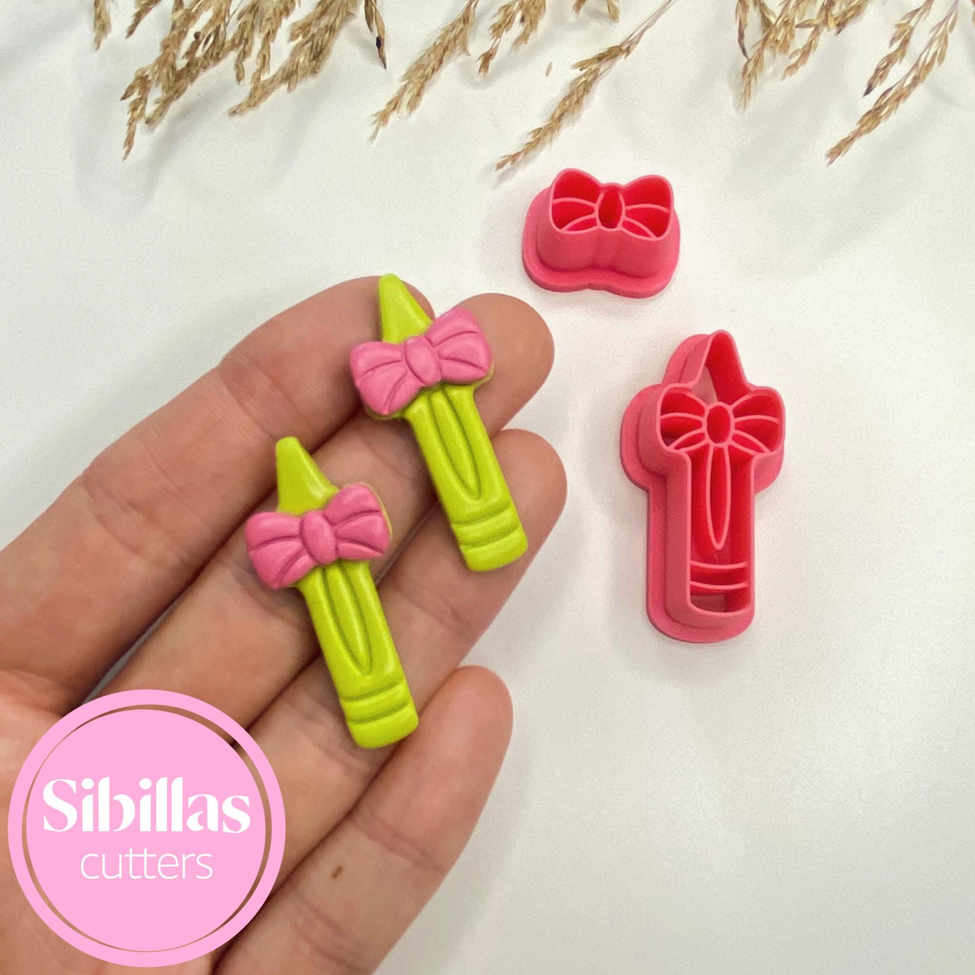Crayon polymer clay cutter, Embossed Fall dangle earrings cutter, Cute school Jewelry gift, Fun Teacher clay tool, Pencil with bow Creations