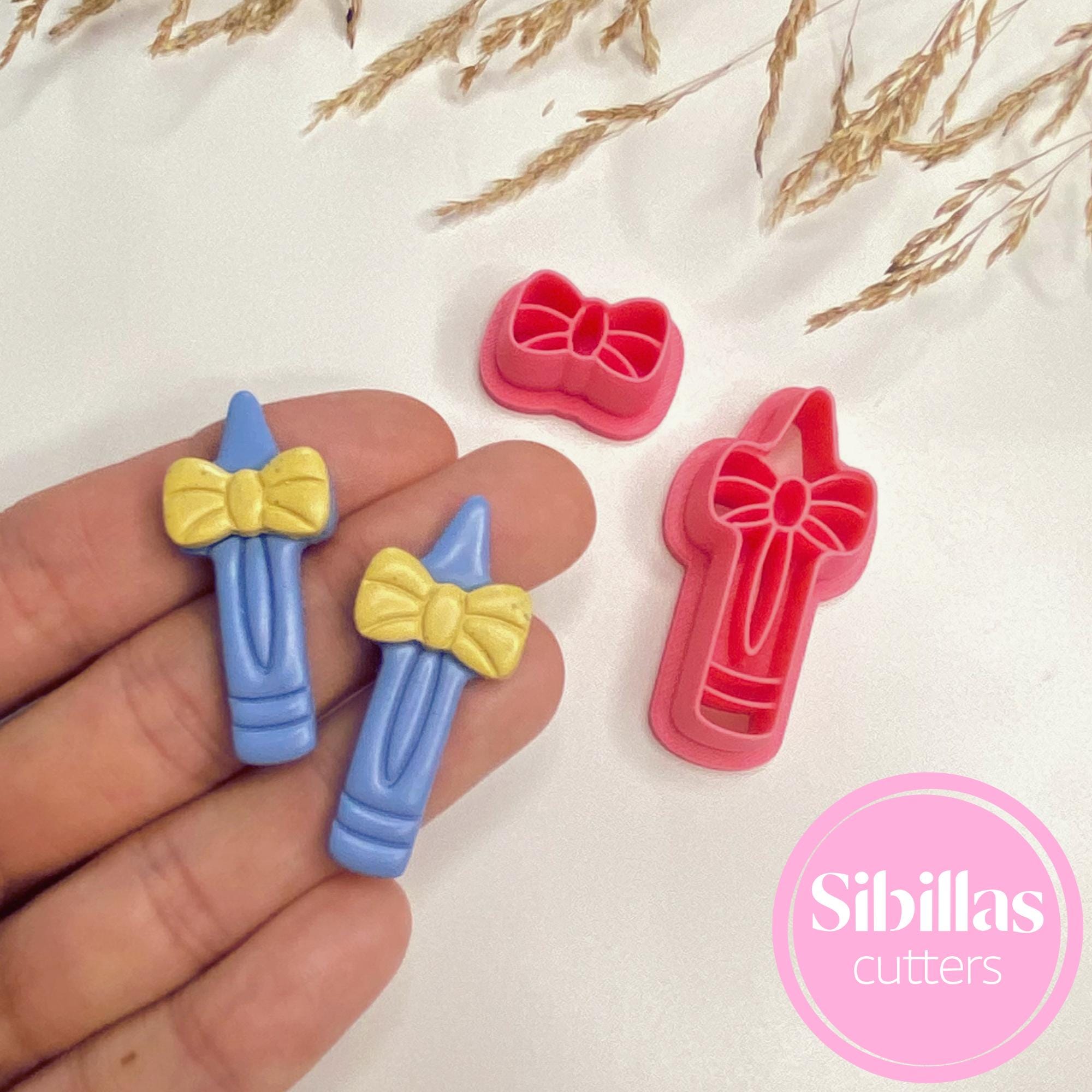 Crayon polymer clay cutter, Embossed Fall dangle earrings cutter, Cute school Jewelry gift, Fun Teacher clay tool, Pencil with bow Creations