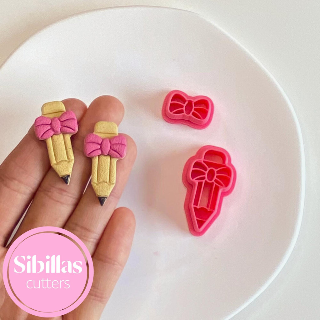 Pencil Bow Clay Cutter: Embossed Polymer Clay Earring Tool