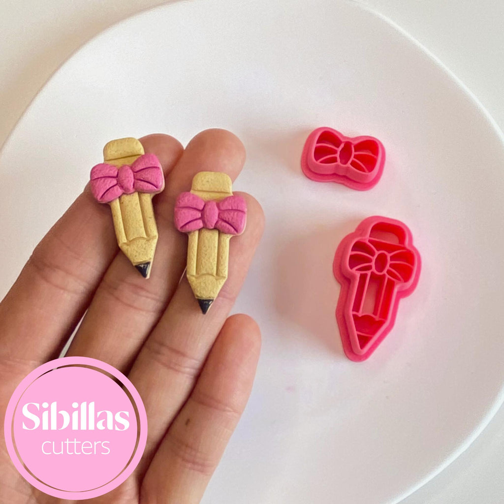 Pencil Bow Clay Cutter: Embossed Polymer Clay Earring Tool