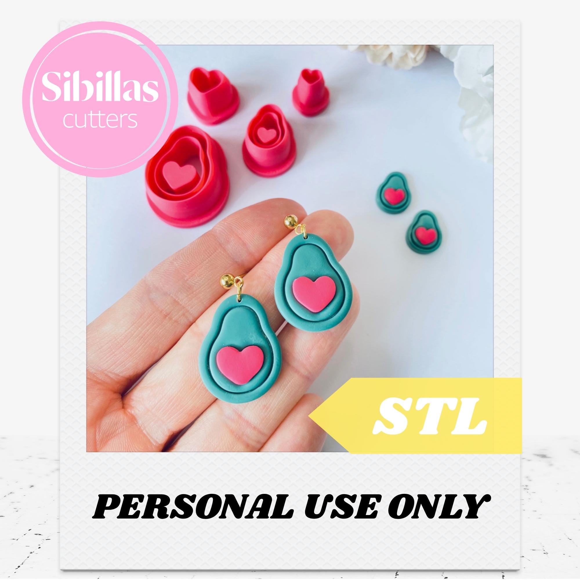 Fruits polymer clay cutter STL files: Avocado Heart micro clay cutter, Fruit stud clay cutters