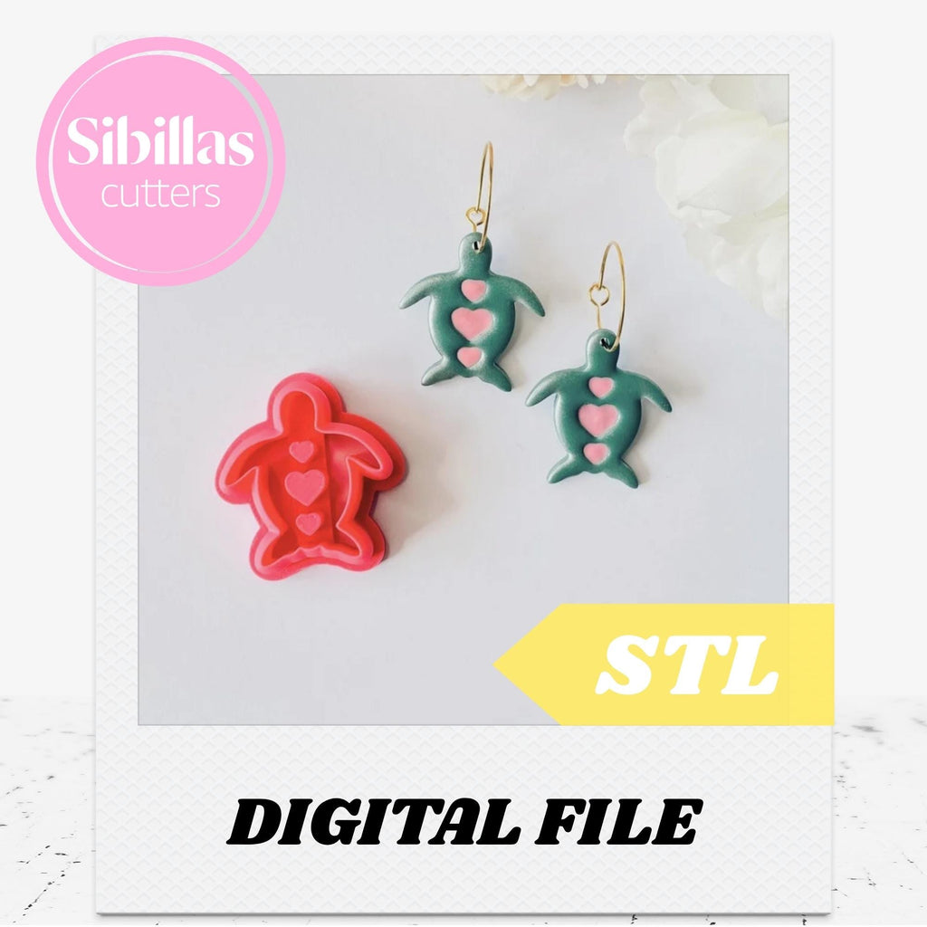 Sea turtle cutter STL, Novelty tapered clay cutter, Statement earring clay cutter