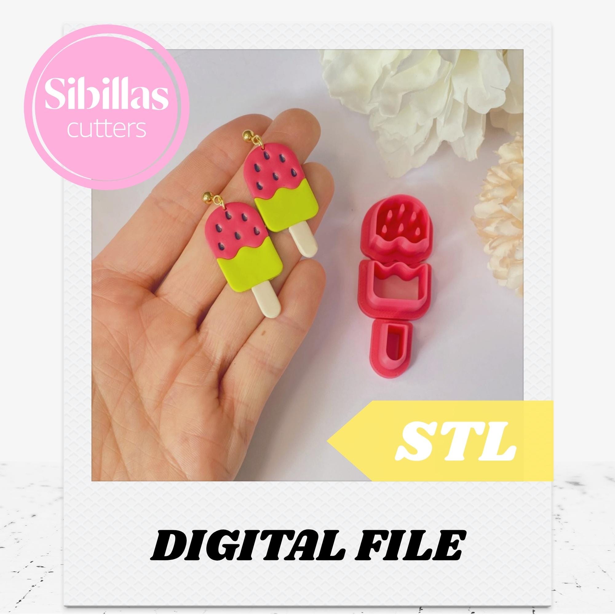 Ice cream earring cutters STL, Polymer clay working tools, fruit clay cutter STL files