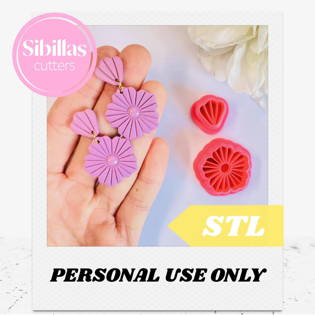 Flower clay cutter STL, Boho polymer clay earring cutter with sharp tapered edges
