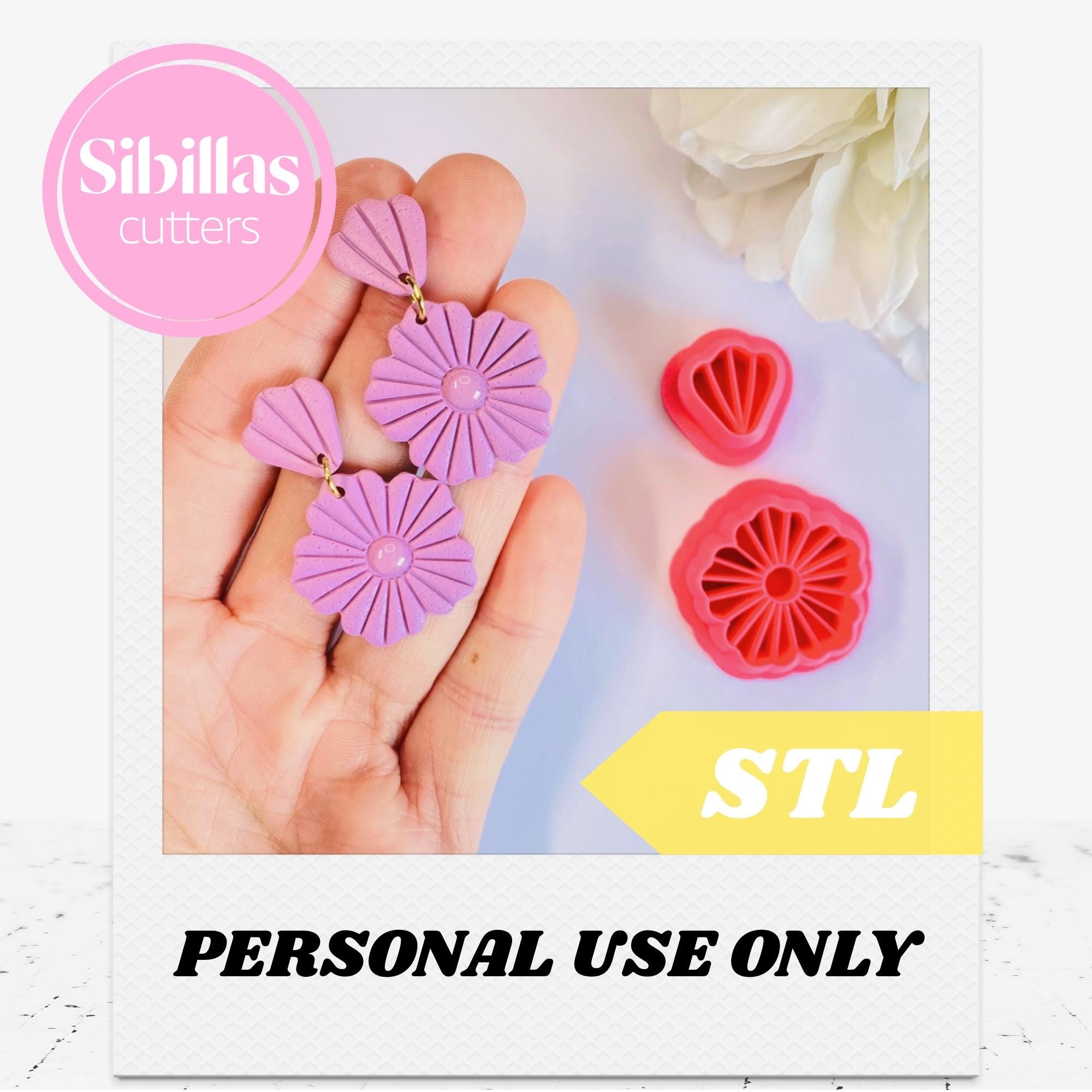 Flower clay cutter STL, Boho polymer clay earring cutter with sharp tapered edges