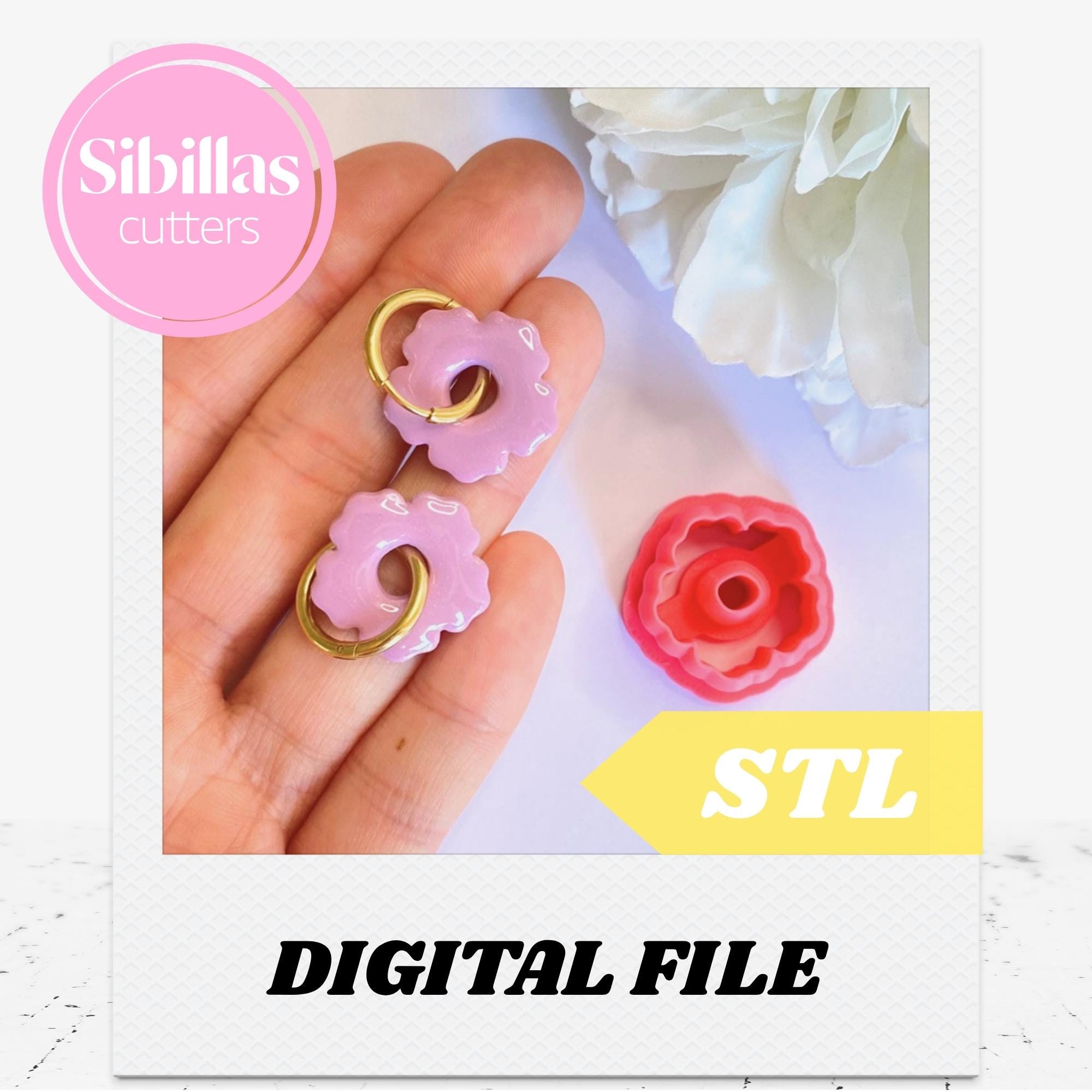 Floral clay cutter STL: Coquette cutter for huggie hoop earrings (Digital Download