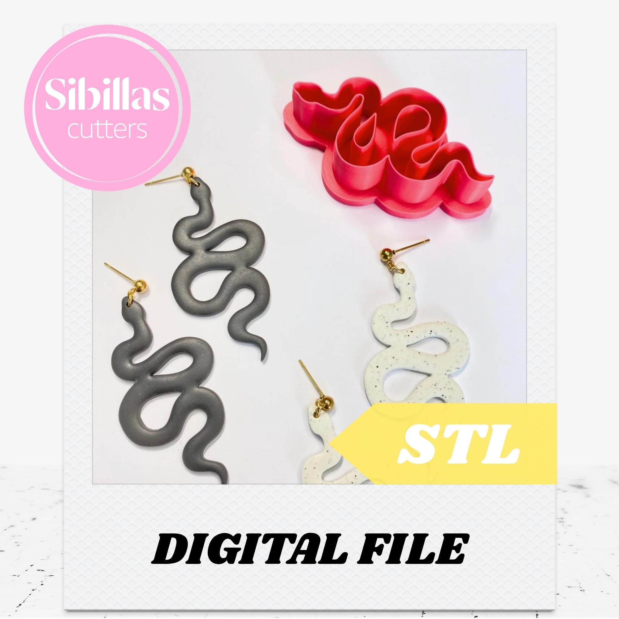 Snake clay cutter STL: Polymer clay Earring stamp with tapered edges (Digital Download)