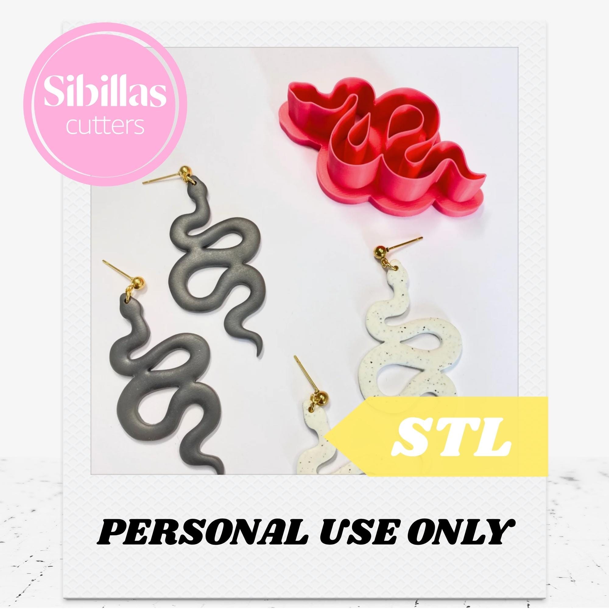 Snake clay cutter STL: Polymer clay Earring stamp with tapered edges (Digital Download)