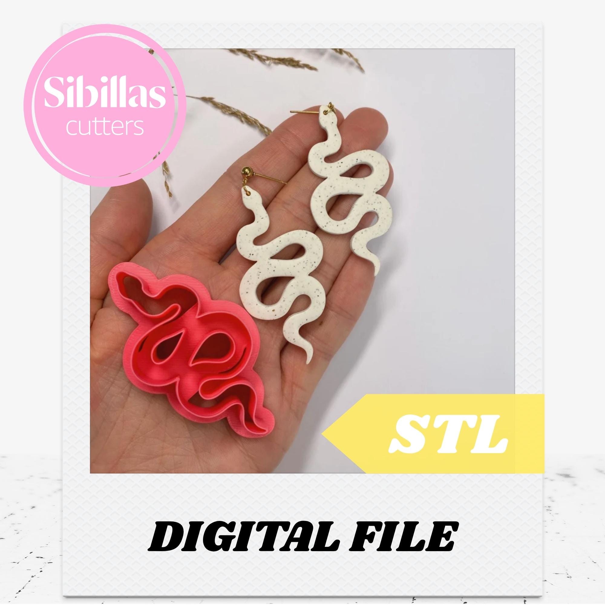 Snake clay cutter STL: Polymer clay Earring stamp with tapered edges (Digital Download)