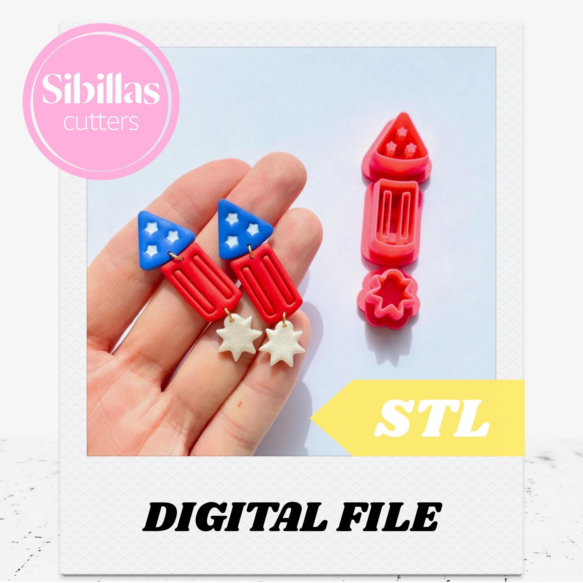 4th of July Cutter STL, Firecracker Polymer Clay Earrings Tool (Digital Download)