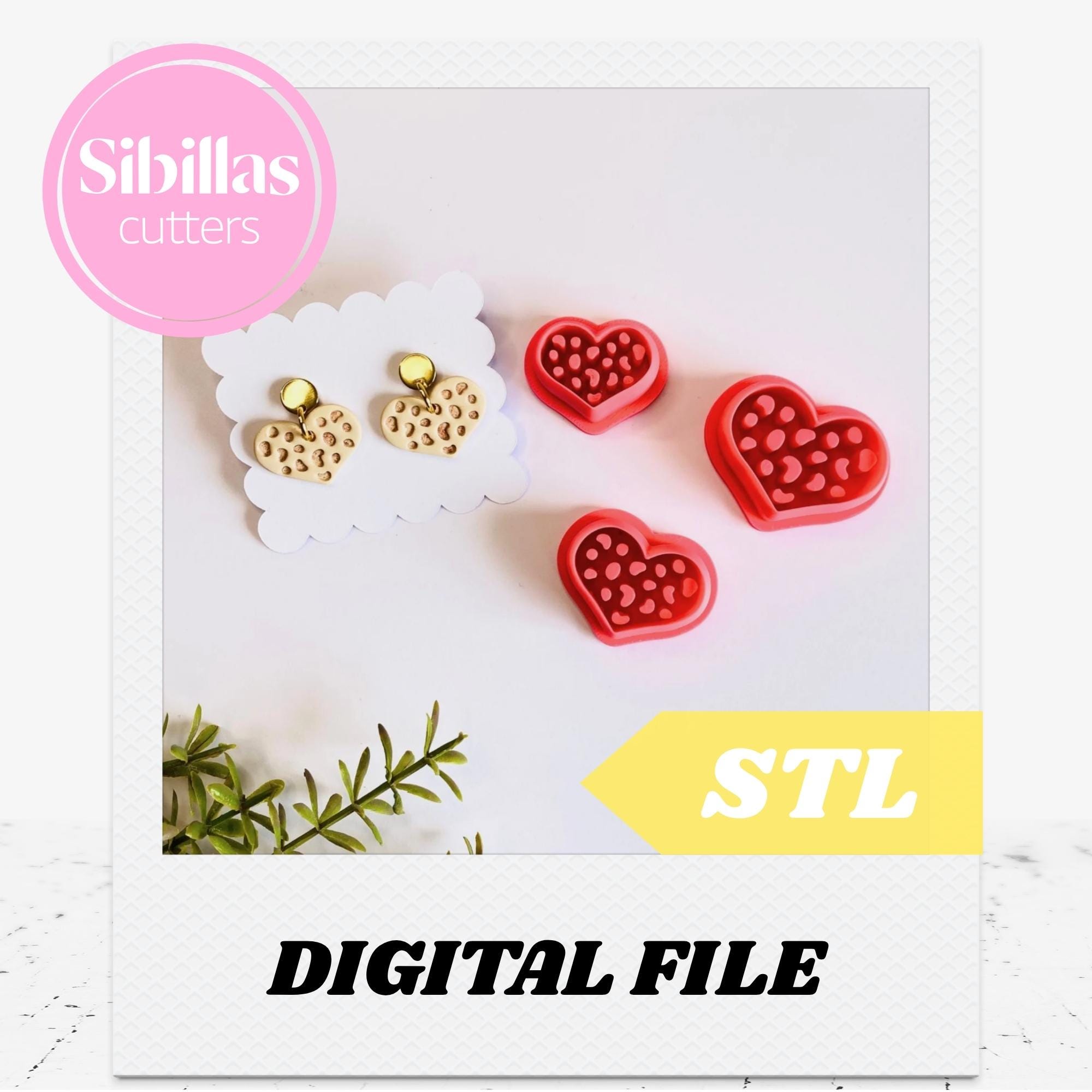 Heart Polymer Clay Cutters STL: Leopard print pottery stamps with sharp edges