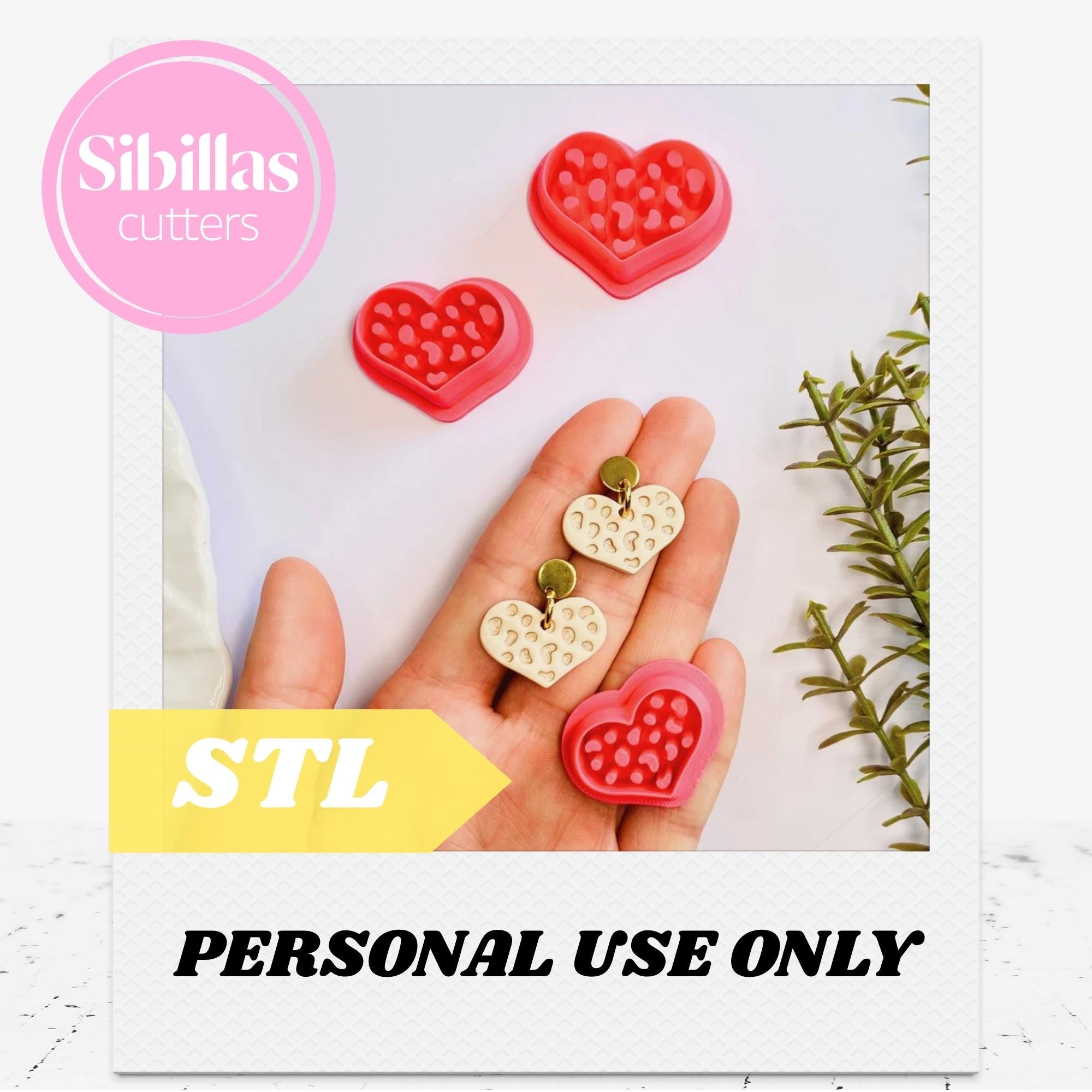 Heart Polymer Clay Cutters STL: Leopard print pottery stamps with sharp edges