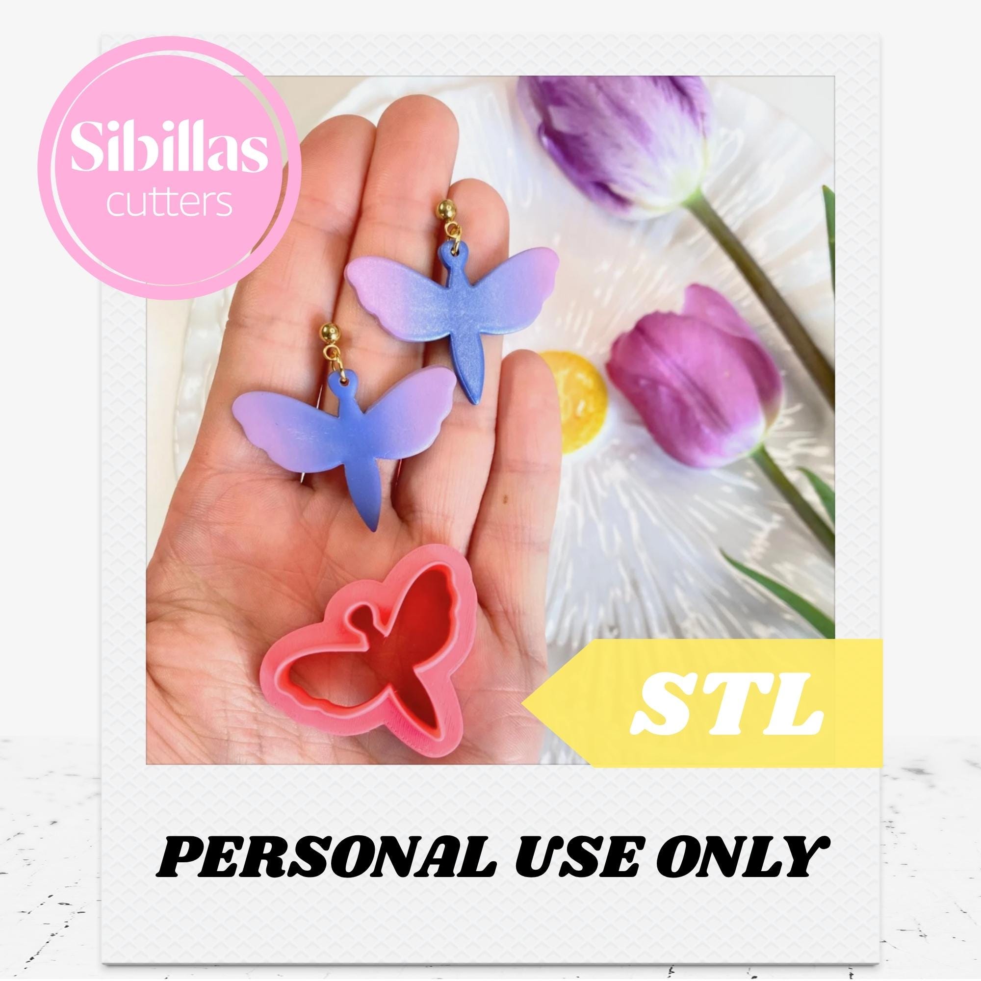 Dragonfly Clay Cutter STL files: 3D Print File for Earrings with sharp edge