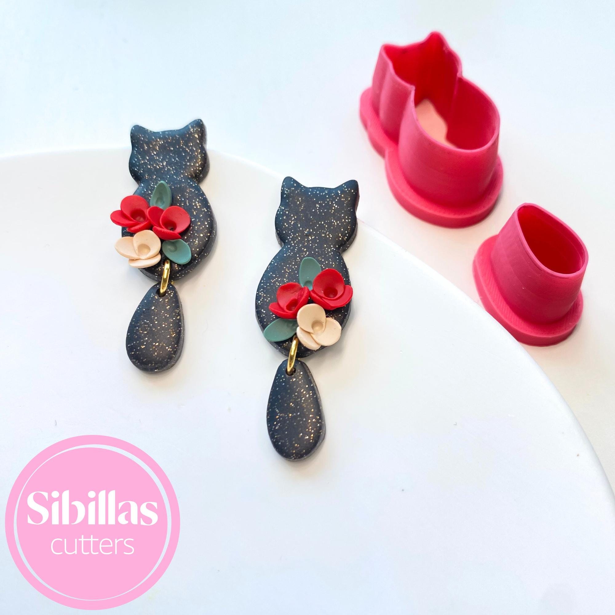 Black Cat Clay Cutter: Halloween Polymer Clay Earring Mold