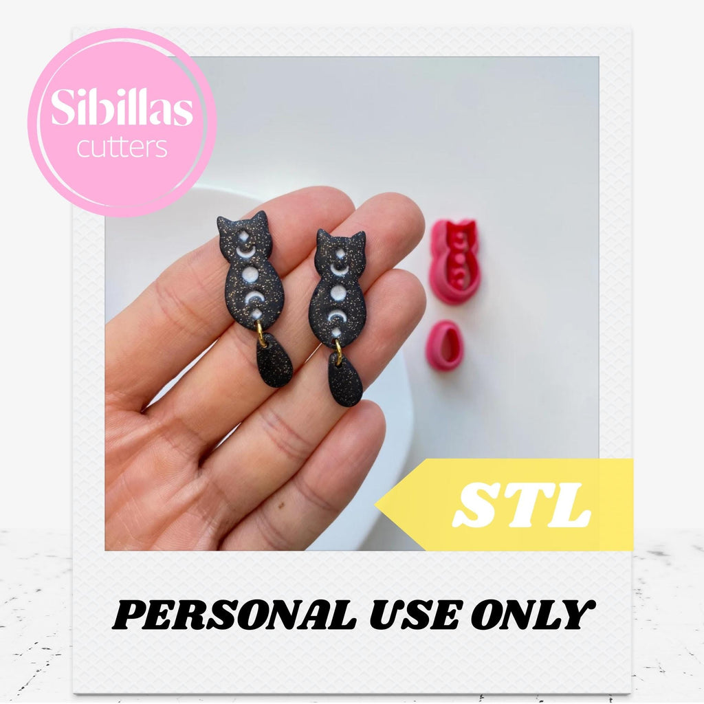 Black cat clay cutter STL File: Mystical polymer clay tool (Digital Download)