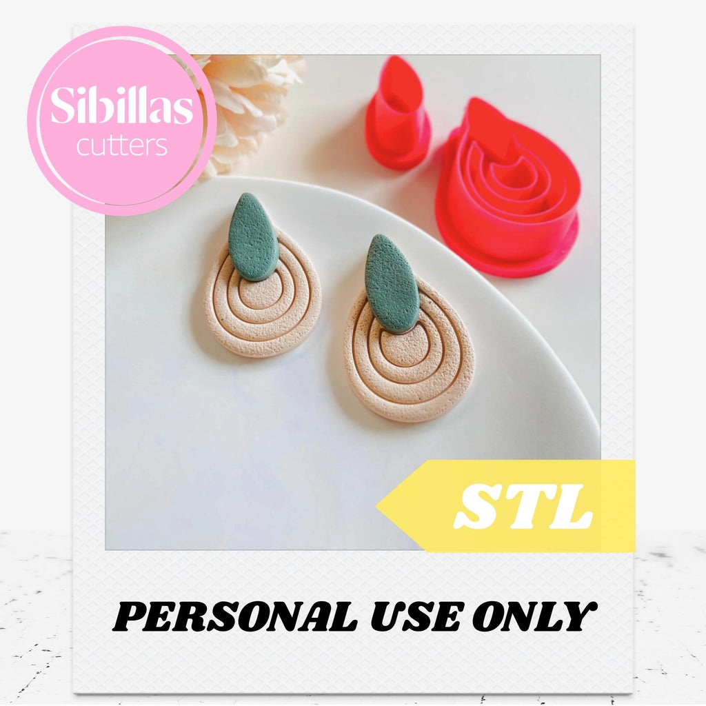 Teardrop cutter STL files, Shaped polymer clay cutter, Boho clay stamp for earring making