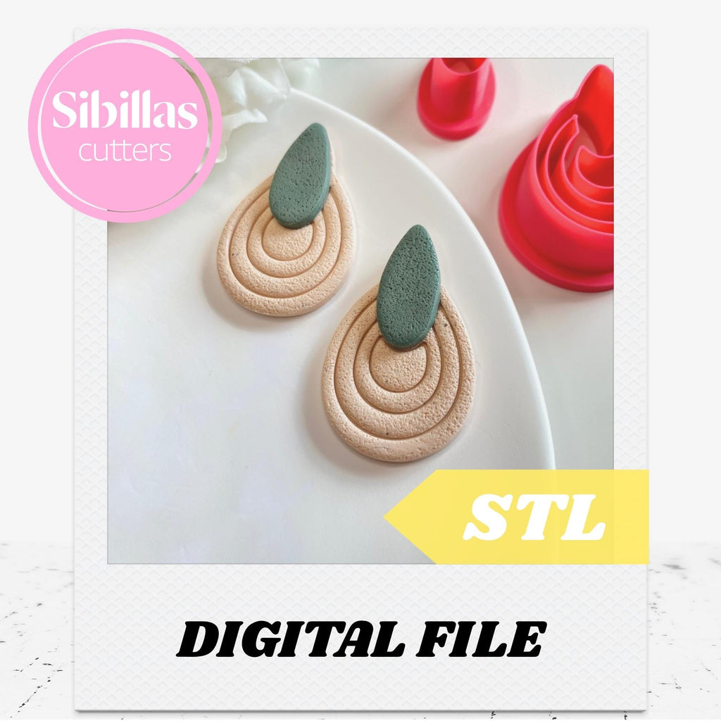 Teardrop cutter STL files, Shaped polymer clay cutter, Boho clay stamp for earring making
