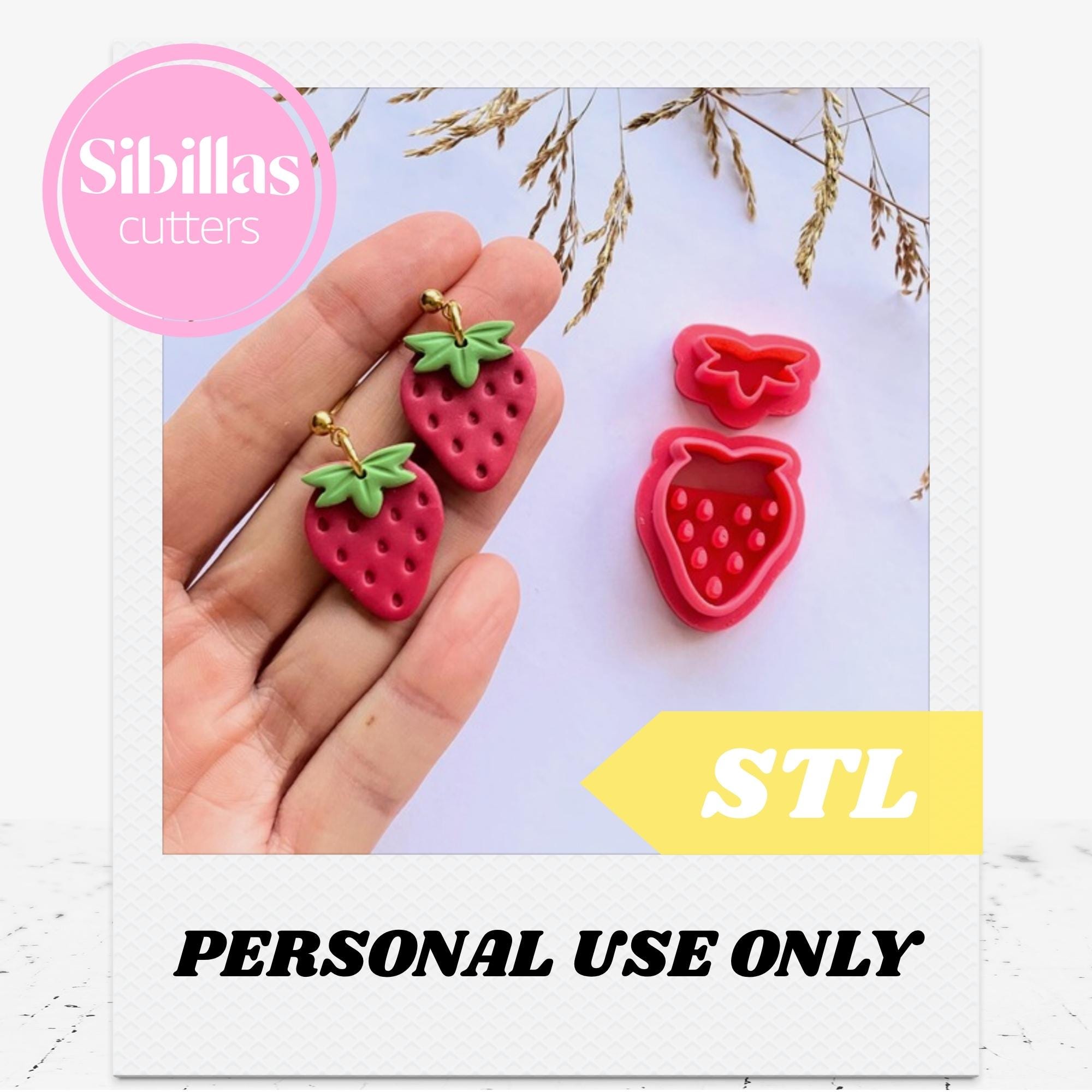 Strawberry Polymer Clay Cutter STL: Fruits clay cutters for Earrings (Digital Download)