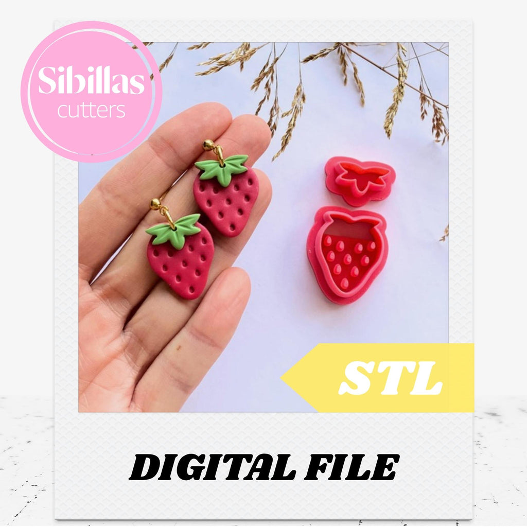 Strawberry Polymer Clay Cutter STL: Fruits clay cutters for Earrings (Digital Download)