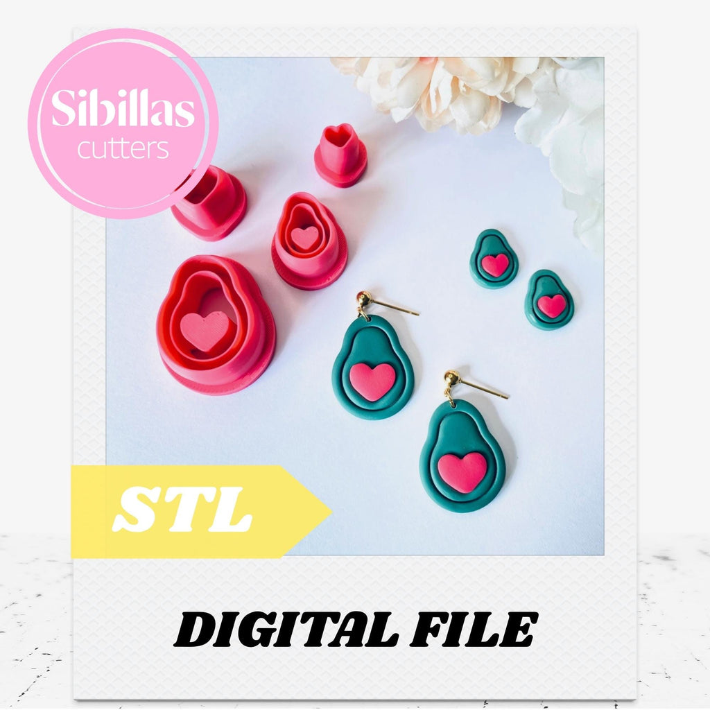 Fruits polymer clay cutter STL files: Avocado Heart micro clay cutter, Fruit stud clay cutters