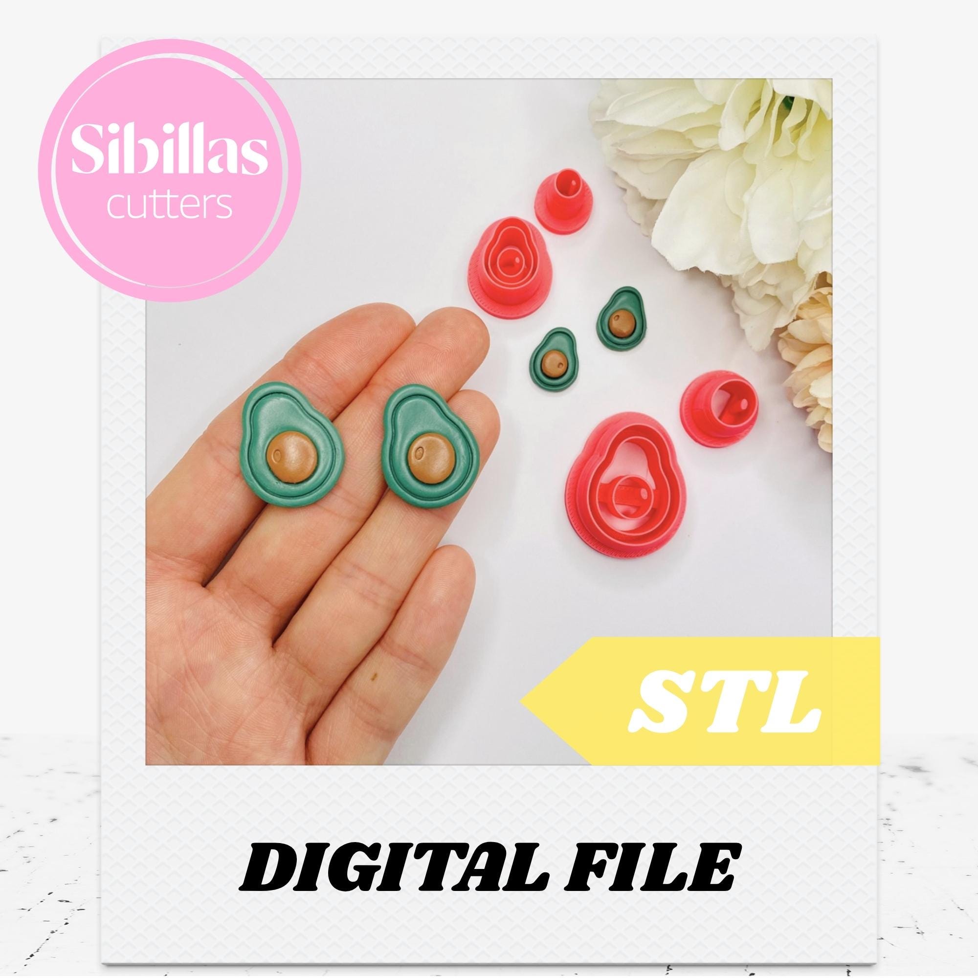 Avocado Clay Cutter STL, Fruits polymer clay cutter STL files, Summer tapered clay cutters