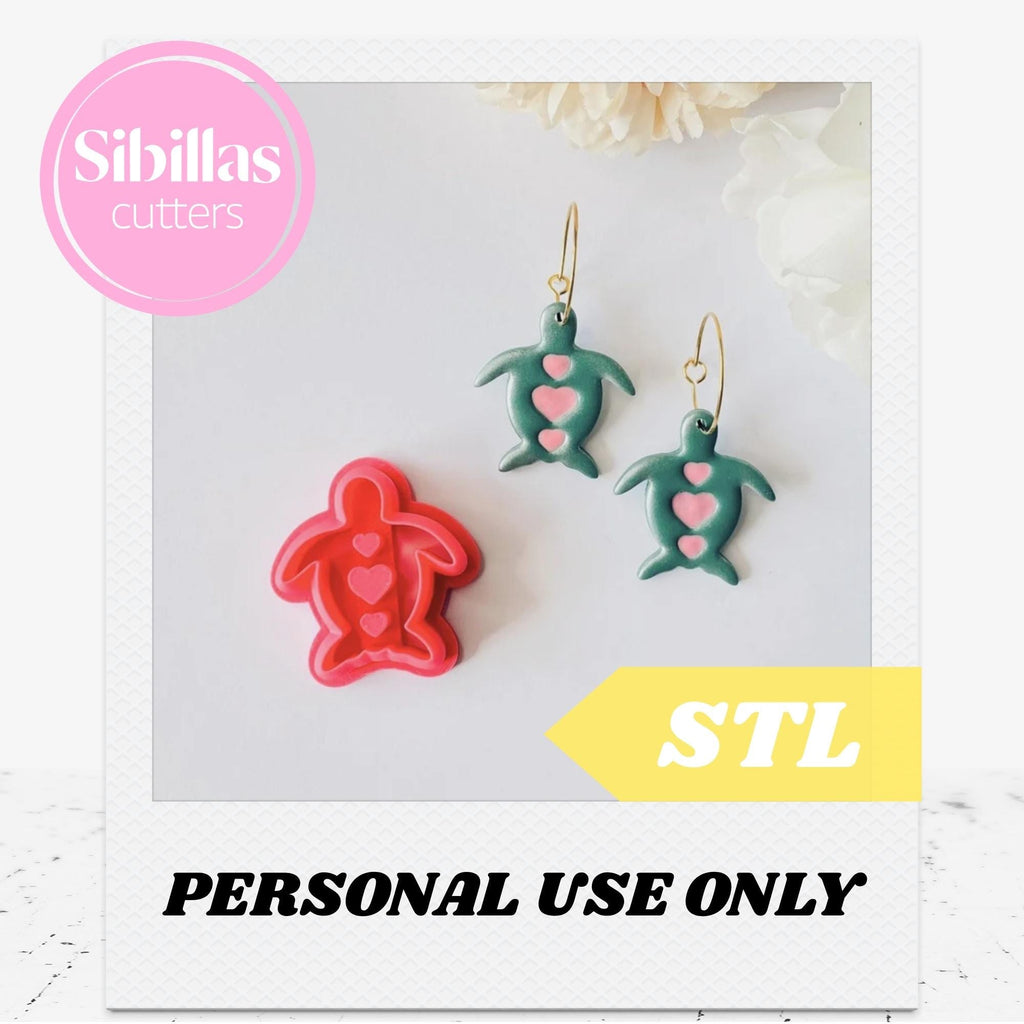 Sea turtle cutter STL, Novelty tapered clay cutter, Statement earring clay cutter