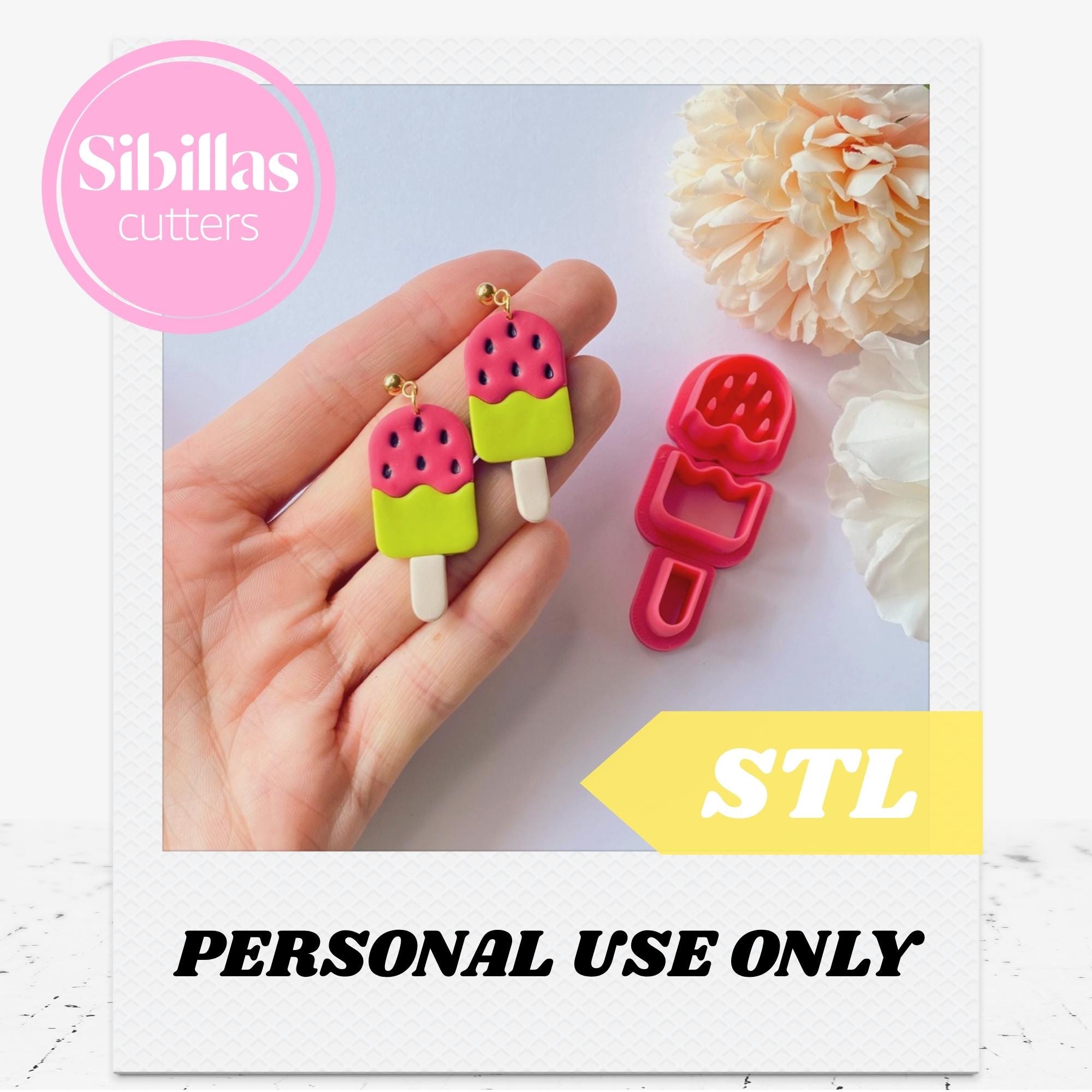 Ice cream earring cutters STL, Polymer clay working tools, fruit clay cutter STL files