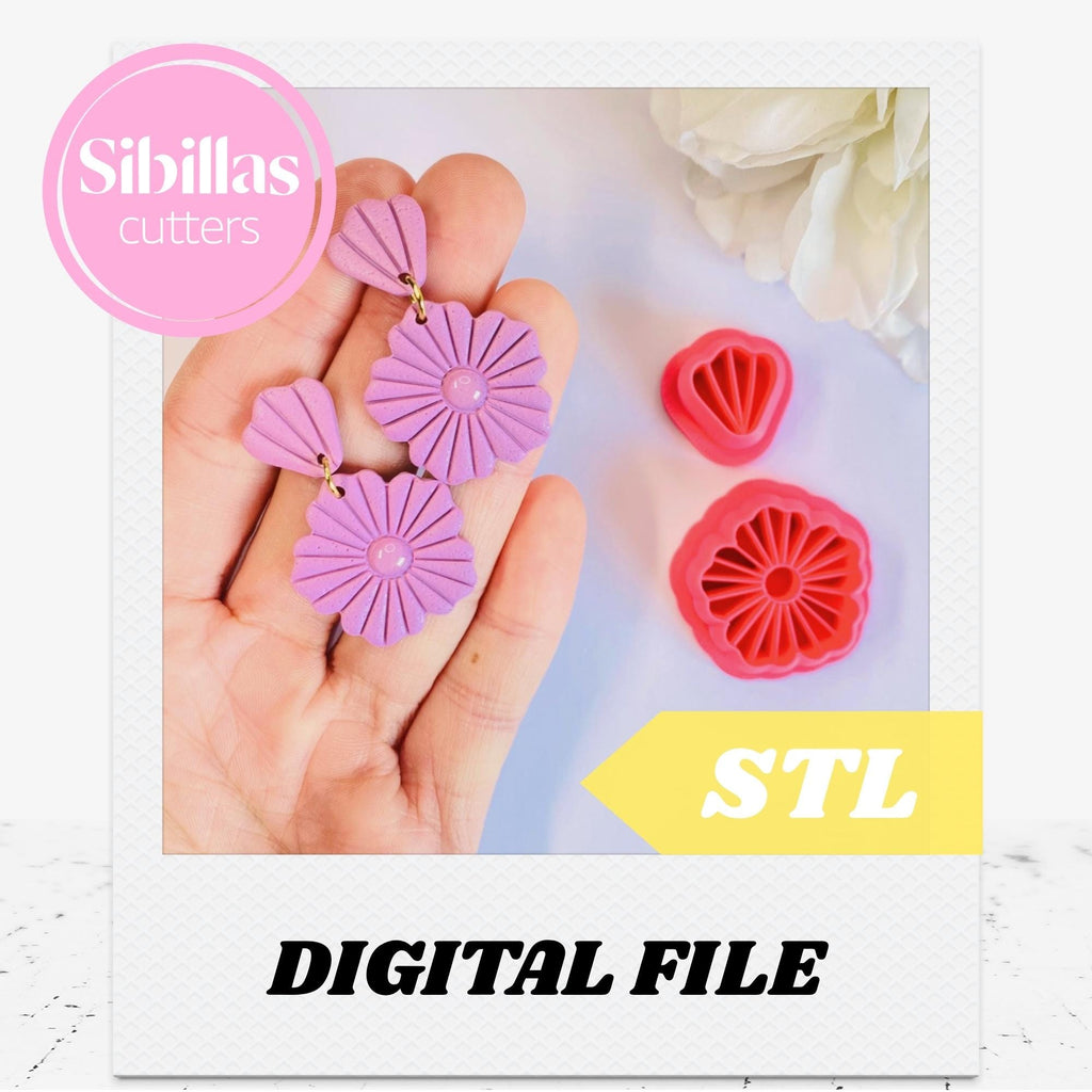 Flower clay cutter STL, Boho polymer clay earring cutter with sharp tapered edges