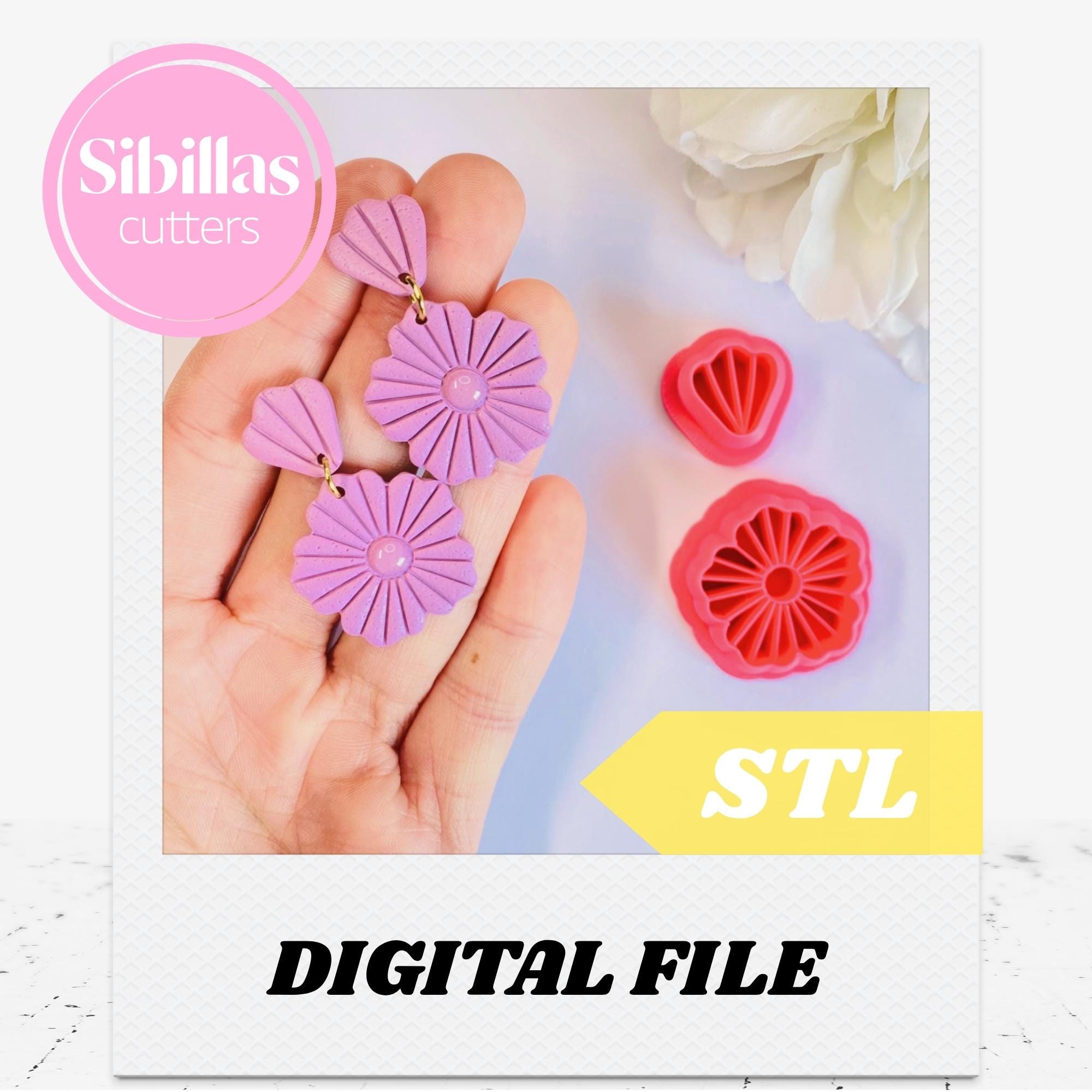 Flower clay cutter STL, Boho polymer clay earring cutter with sharp tapered edges