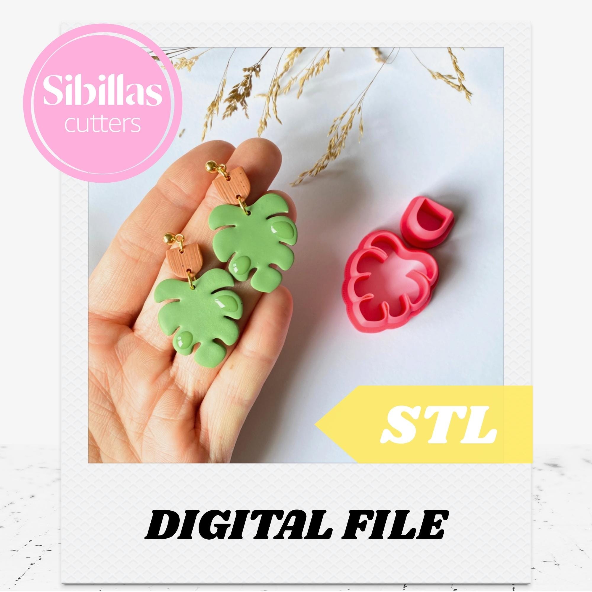 Monstera clay cutter STL, Leave cutter for jewelry with sharp tapered edges
