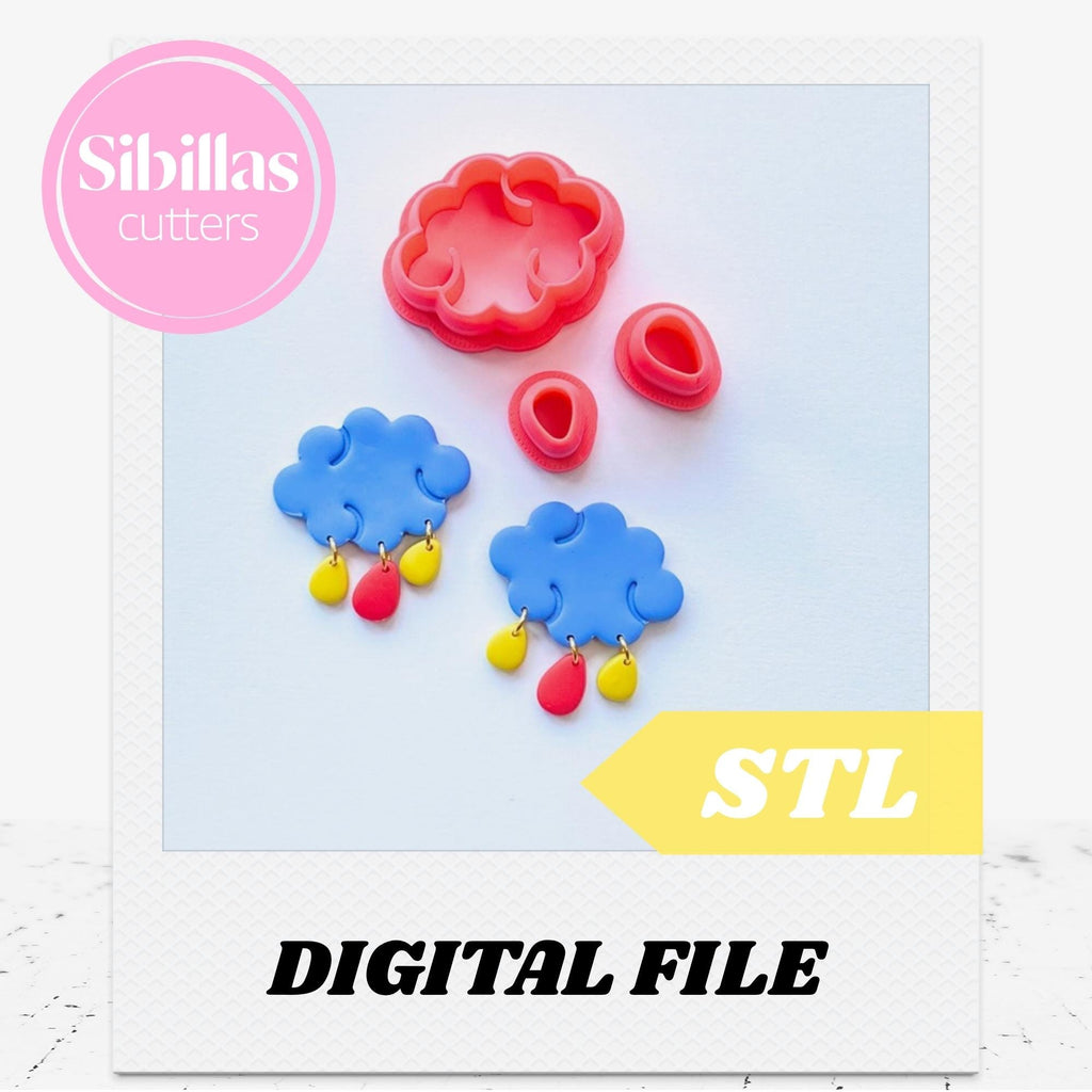 Cloud Clay Cutter STL: Raindrop tapered clay stamp (Digital Download)