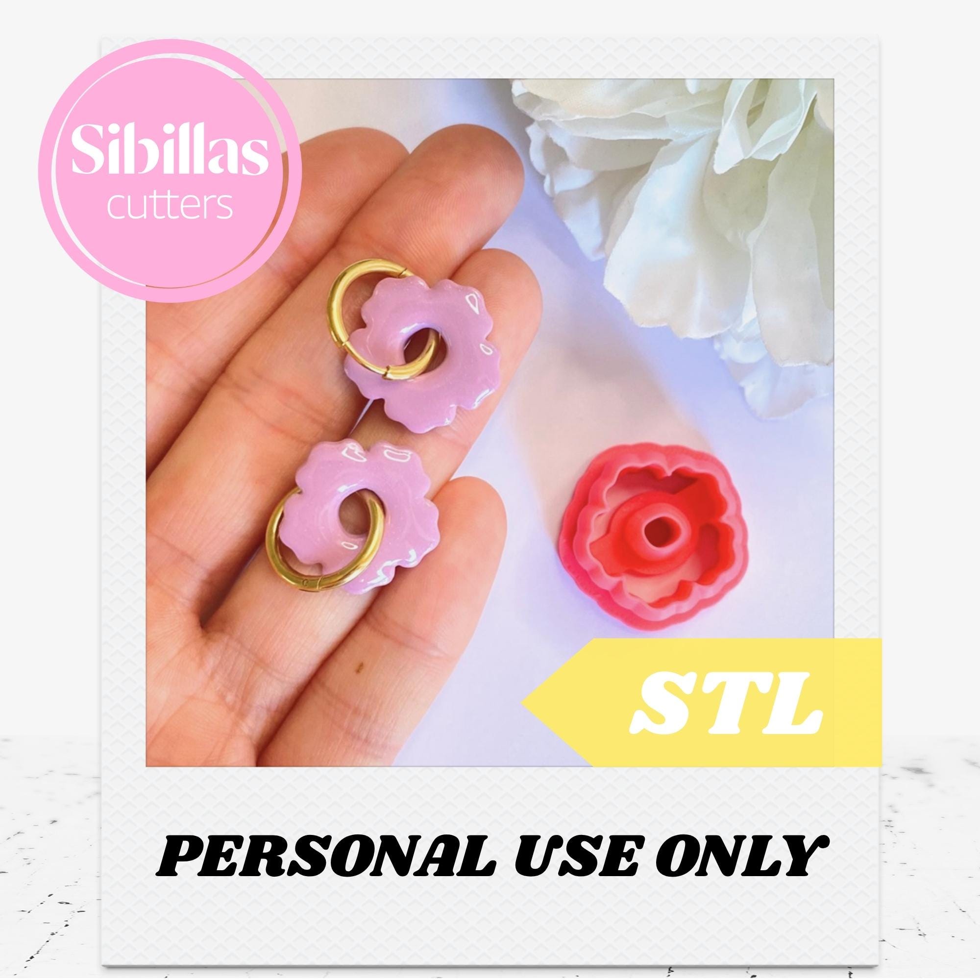 Floral clay cutter STL: Coquette cutter for huggie hoop earrings (Digital Download