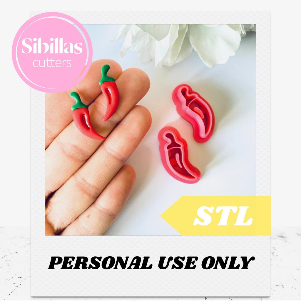 Chili Pepper Clay Cutter STL file: Vegetable stud polymer clay stamp with tapered edges