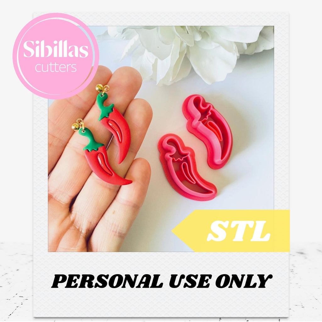 Chili clay cutter STL: Vegetable Earring polymer clay stamp (Digital Download)