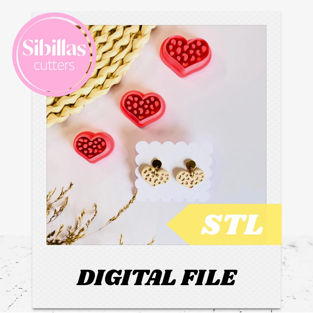 Heart Polymer Clay Cutters STL: Leopard print pottery stamps with sharp edges