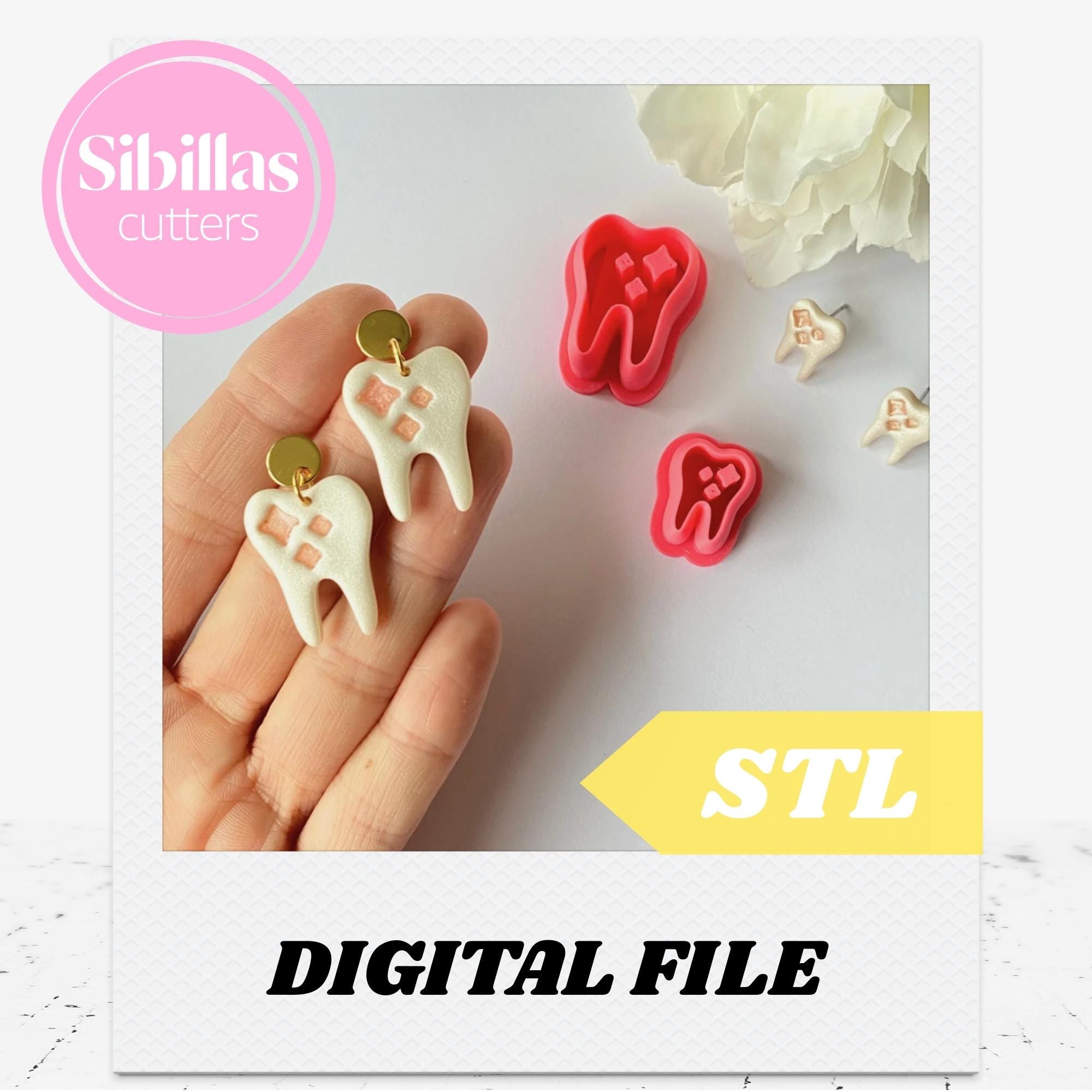 Tooth clay cutter STL: Medicine stud earring polymer clay stamp (Digital Download)