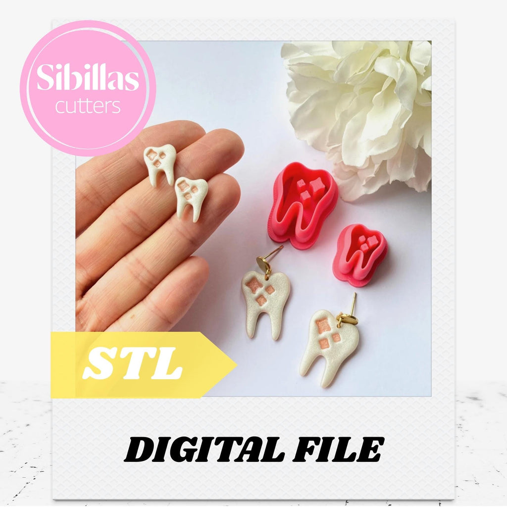 Tooth clay cutter STL: Medicine stud earring polymer clay stamp (Digital Download)