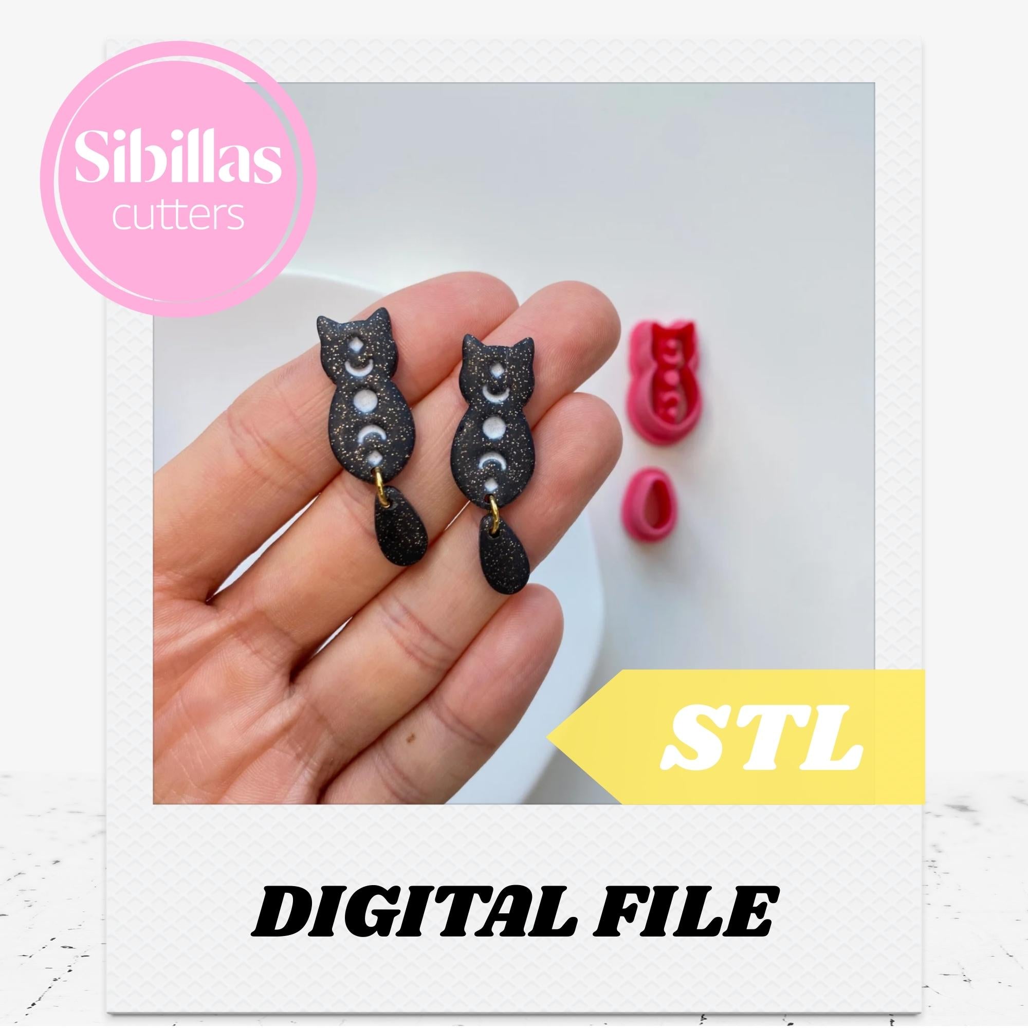 Black cat clay cutter STL File: Mystical polymer clay tool (Digital Download)