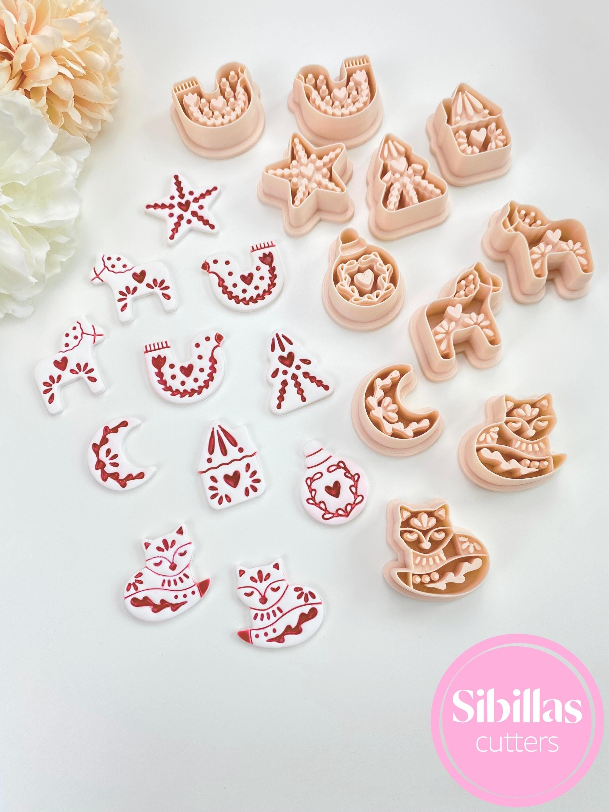 Nordic Moon Polymer Clay Cutters: Mirrored Scandinavian Folk Art Set