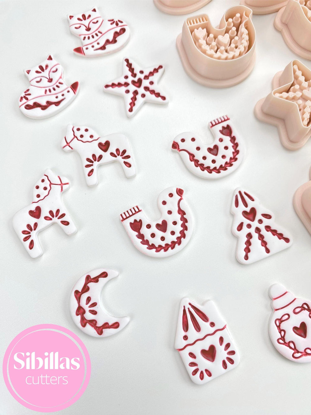 Nordic Moon Polymer Clay Cutters: Mirrored Scandinavian Folk Art Set