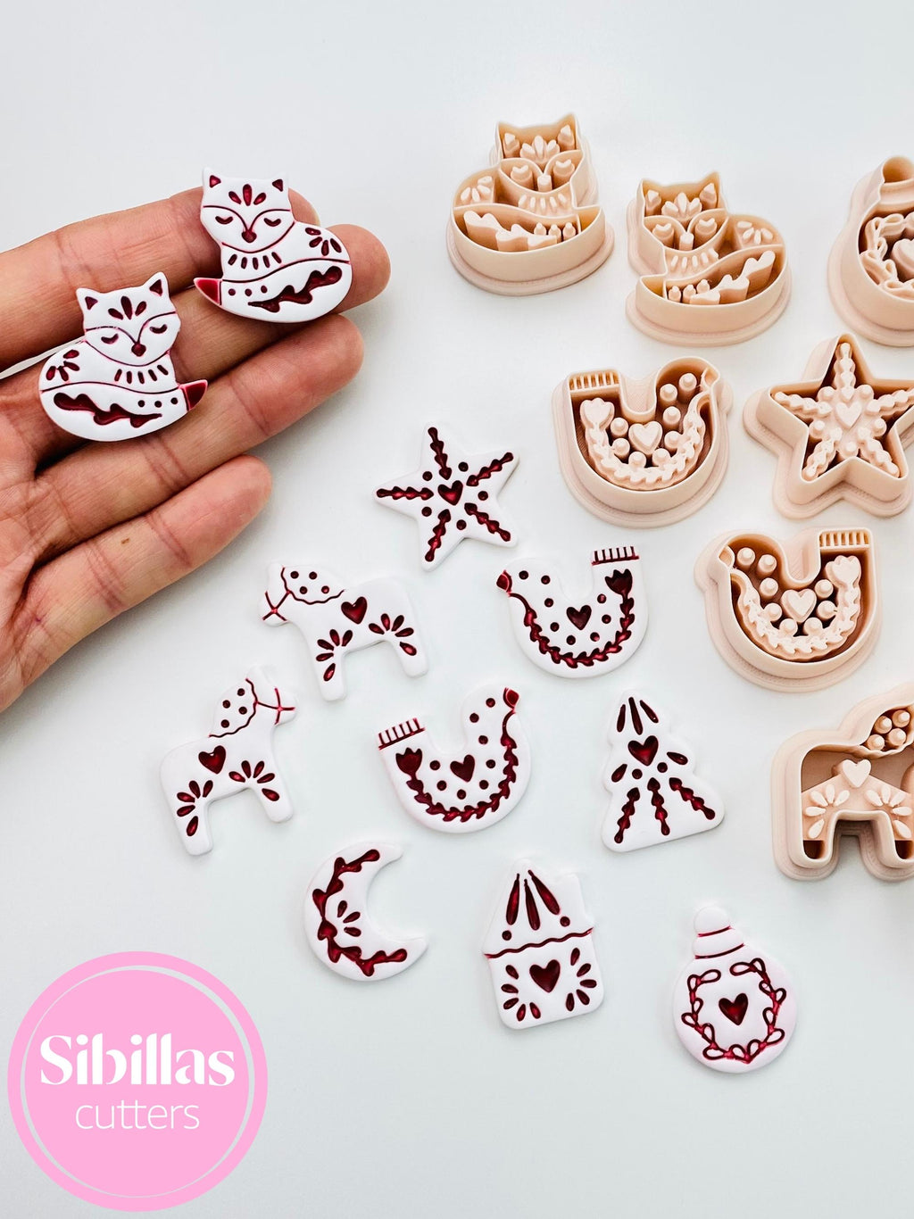 Nordic Moon Polymer Clay Cutters: Mirrored Scandinavian Folk Art Set