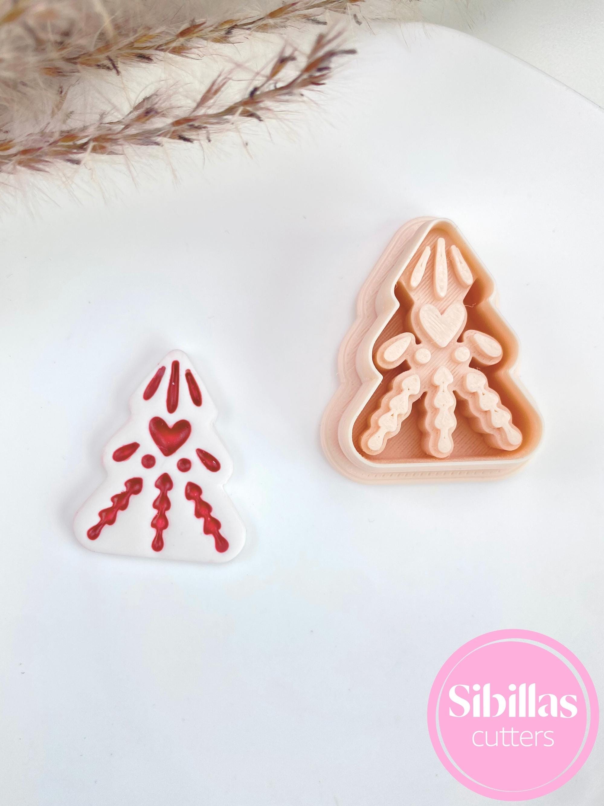 Nordic Christmas Tree Polymer Clay Cutters: Mirrored Folk Art Earring Set