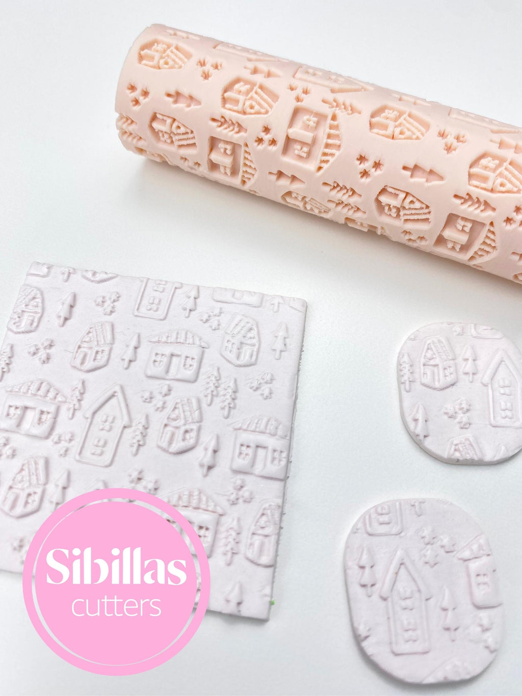 Folk Christmas Texture Roller for Polymer Clay | Nordic house Pattern Roller | Embossing Tool for Clay, Pottery & Jewelry Making