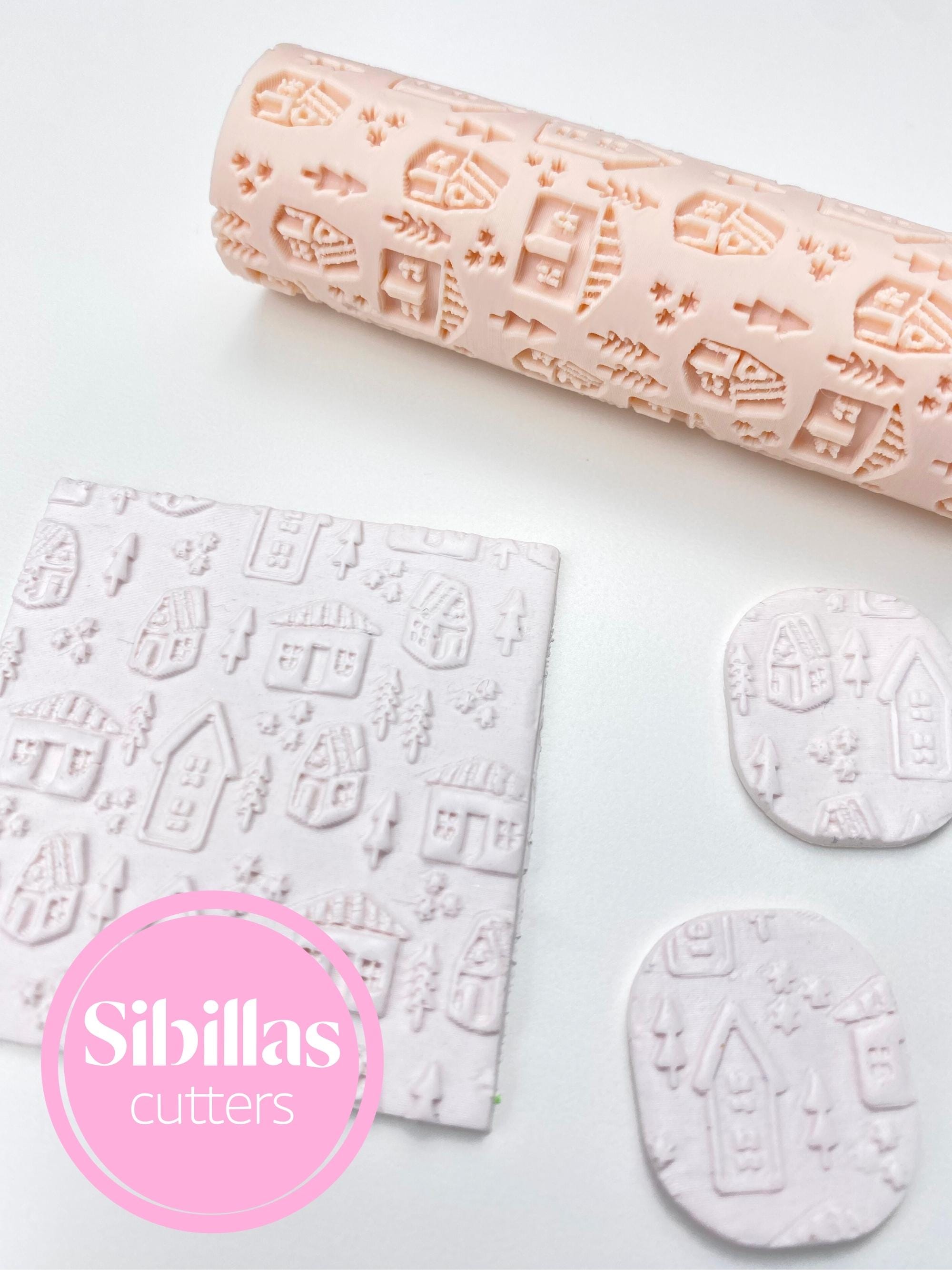 Folk Christmas Texture Roller for Polymer Clay | Nordic house Pattern Roller | Embossing Tool for Clay, Pottery & Jewelry Making