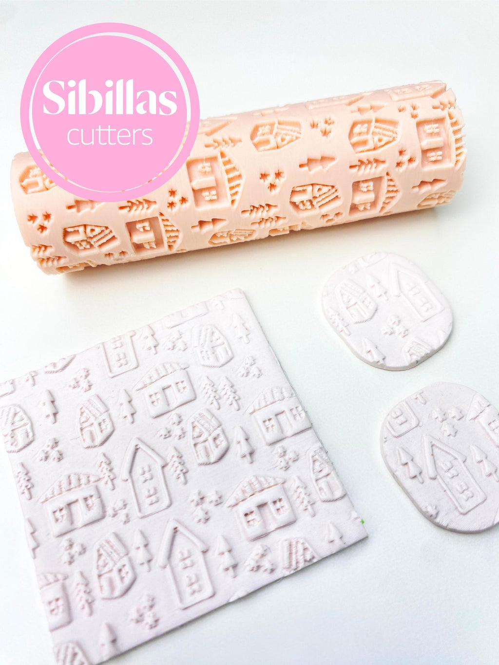 Folk Christmas Texture Roller for Polymer Clay | Nordic house Pattern Roller | Embossing Tool for Clay, Pottery & Jewelry Making